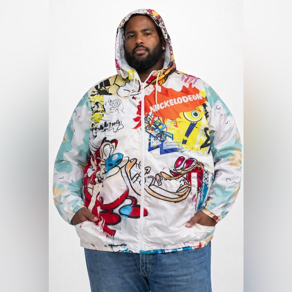 Members Only Nickelodeon Anime Cartoon Graphic Windbreaker Jacket 4XL Zip Hooded